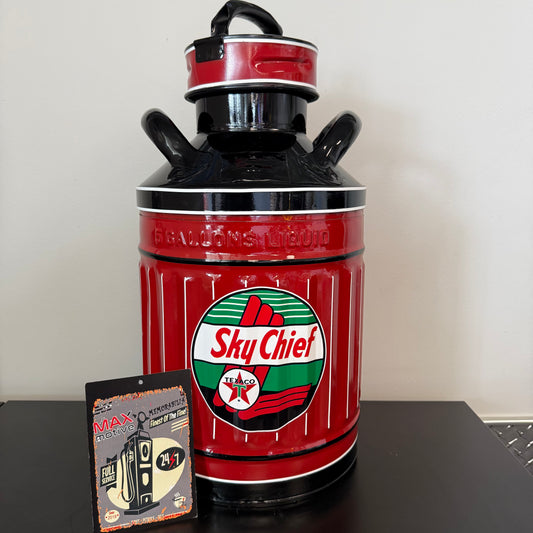 Rare vintage Ellisco 5 gallon oil jug and cap - Sky Chief Theme