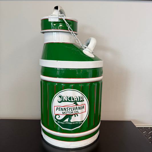 Rare vintage Ellisco 5 gallon oil jug and cap - Sinclair Theme